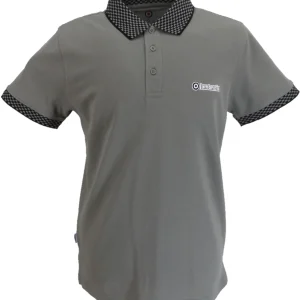 Lambretta Mens Steel Grey Checkerboard Collar Polo Shirts