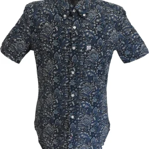 Lambretta Mens Black/Grey/Blue Paisley Short Sleeved Button Down Shirts