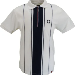 Trojan Mens Ecru Chain Stitch Zip Polo Shirt
