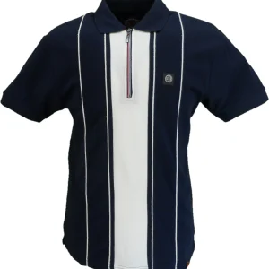 Trojan Mens Navy Blue Chain Stitch Zip Polo Shirt