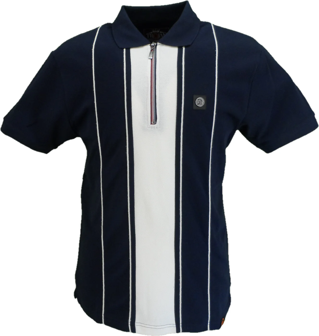 Trojan Mens Navy Blue Chain Stitch Zip Polo Shirt