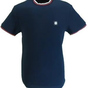 Trojan Mens Navy Blue Ottoman Rib Tipped Pique T Shirt