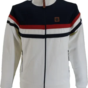 Trojan Mens Ecru Panel Stripe Track Tops