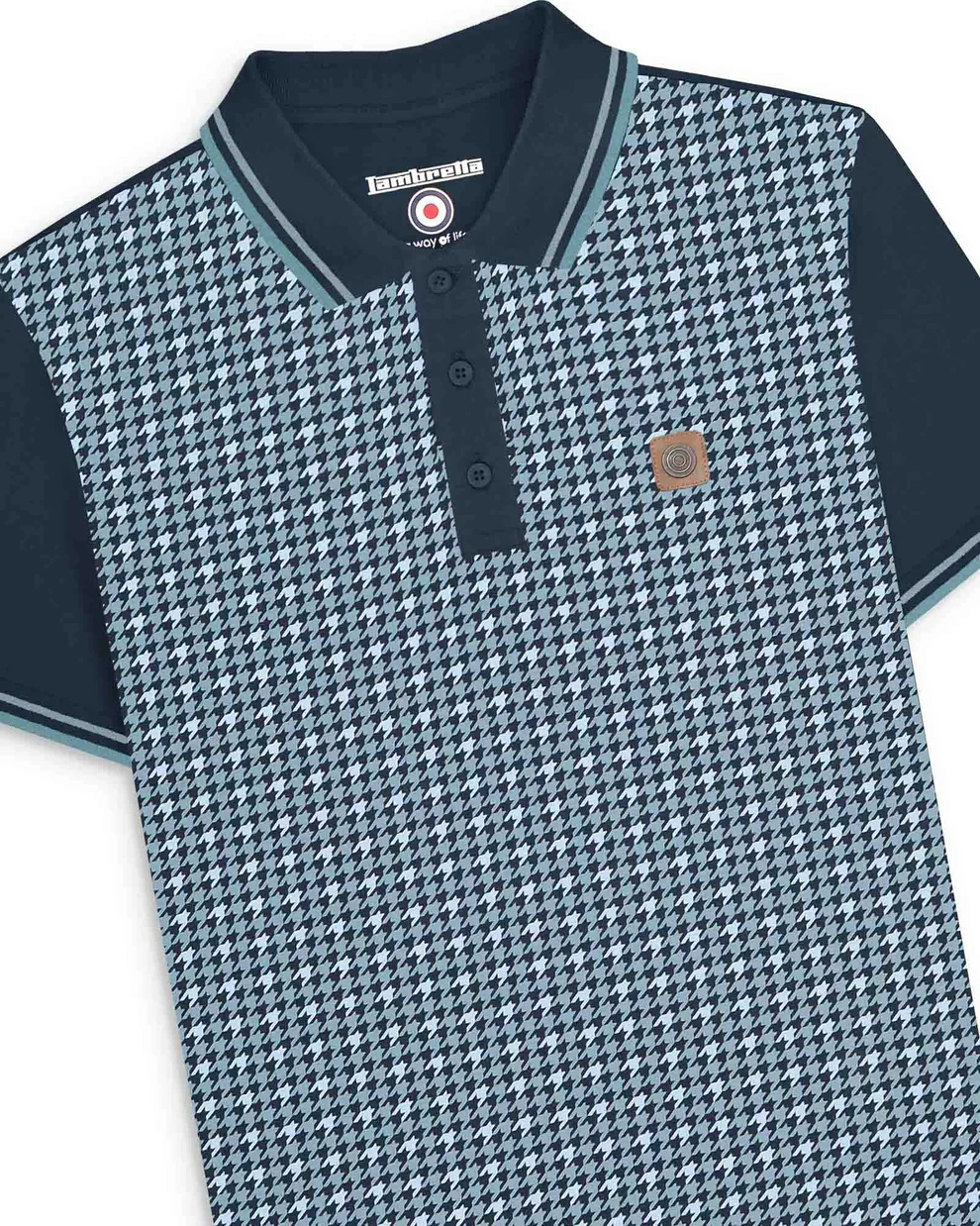 Lambretta Mens Navy Blue Houndstooth Print Cotton Polo Shirts - immagine 3