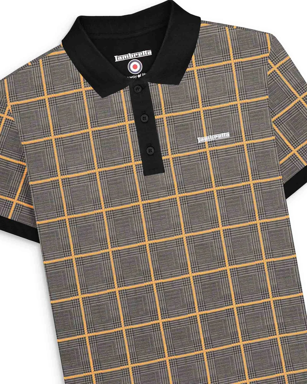 Lambretta Mens Steel Grey Big Check Polo Shirts - immagine 3