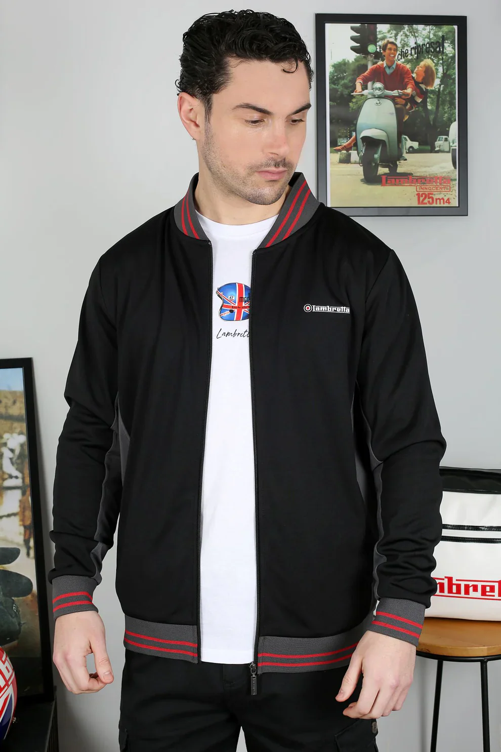 Lambretta Retro Black Vintage Track Top Jacket - immagine 7