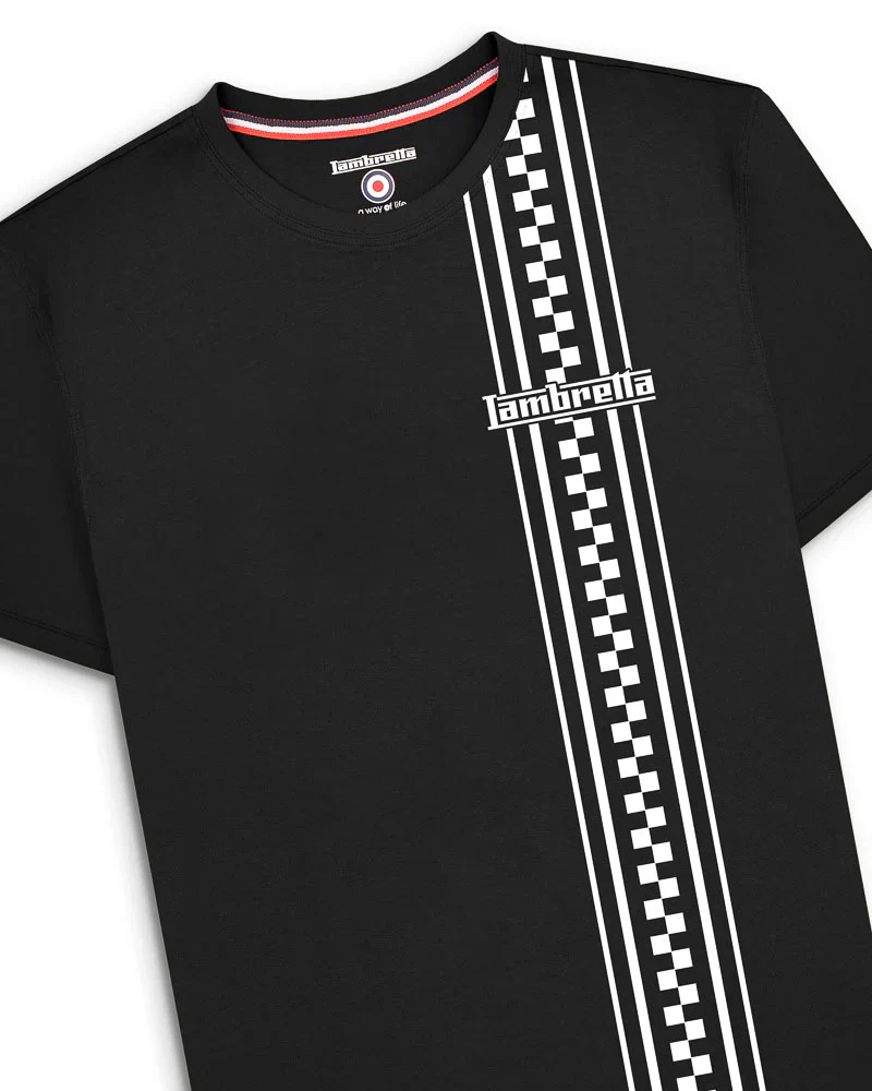 Lambretta Mens Black Two Tone Stripe Retro T Shirt - immagine 4
