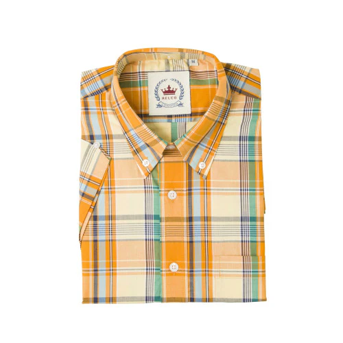 Relco Mens Orange Check Short Sleeved Limited Edition Button Down Shirts - immagine 4