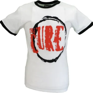 Mens Official The Cure White Retro Ringer T Shirt
