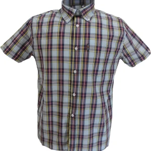 Trojan Mens Sky Blue Check 100% Cotton Short Sleeved Shirts and Pocket Square