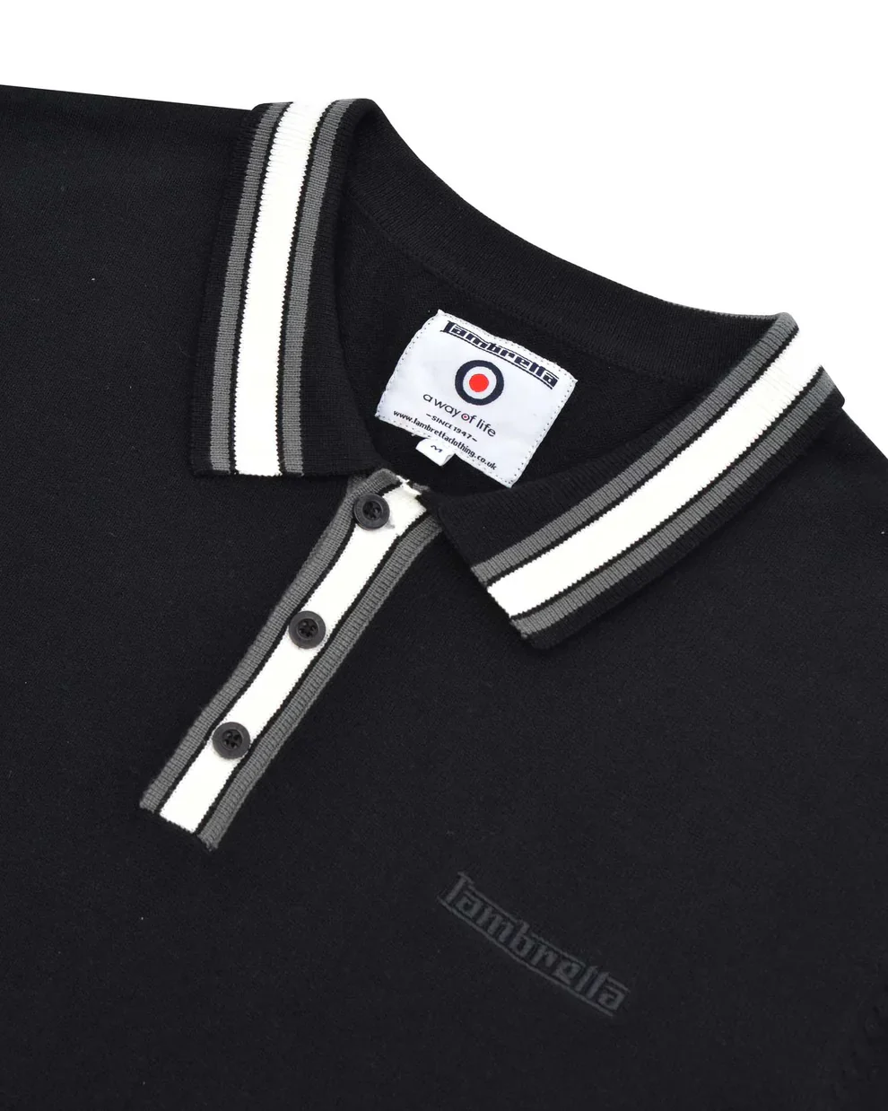 Lambretta Mens Black Valero Knitted Polo Shirt - immagine 3