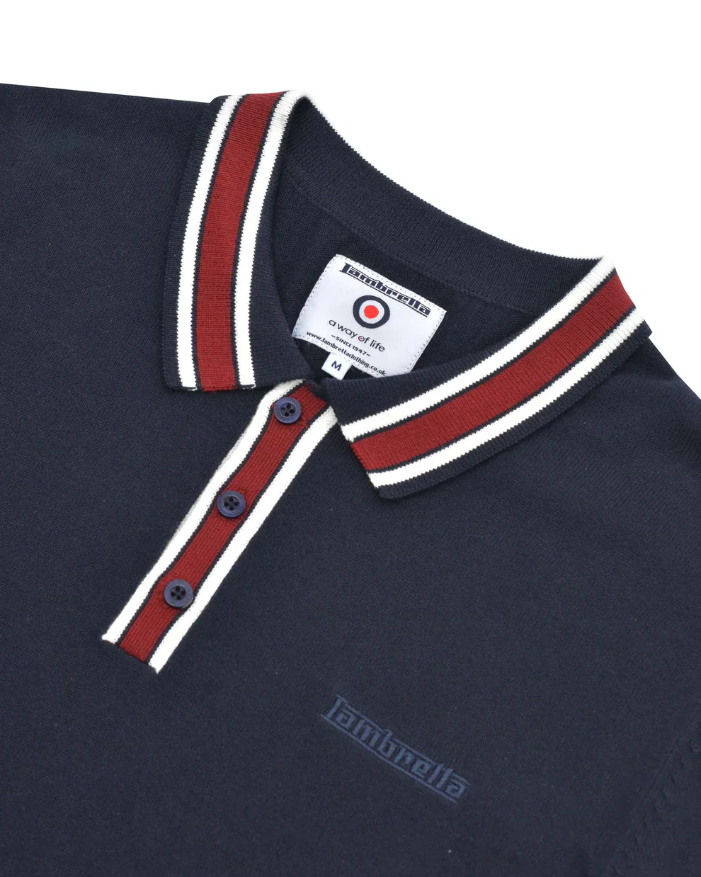 Lambretta Mens Navy Blue Valero Knitted Polo Shirt - immagine 3