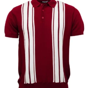Relco Mens Burgundy Retro Striped Knitted Polo Shirts