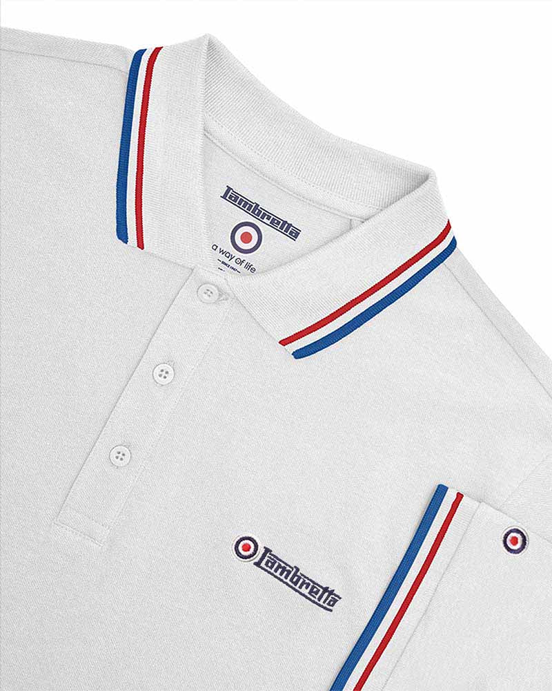 Lambretta White/Red/Blue Retro Target Logo 100% Cotton Polo Shirts - immagine 6