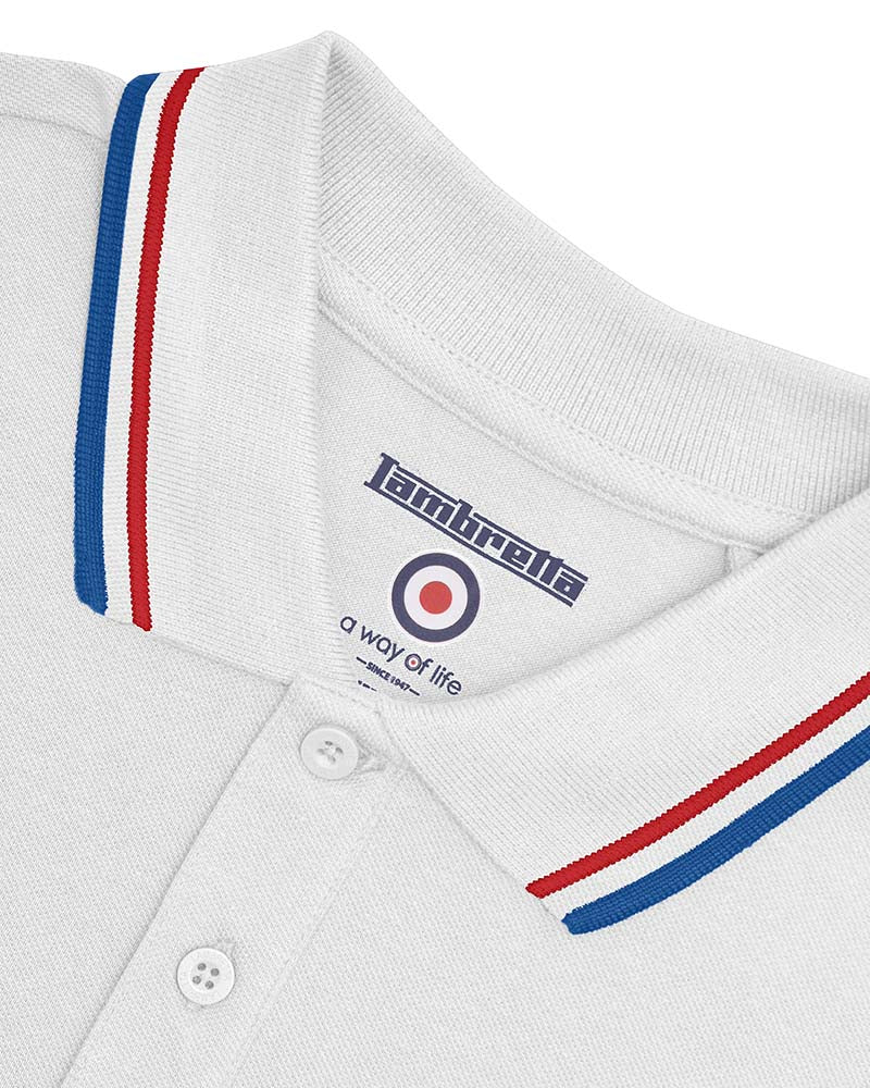 Lambretta White/Red/Blue Retro Target Logo 100% Cotton Polo Shirts - immagine 5