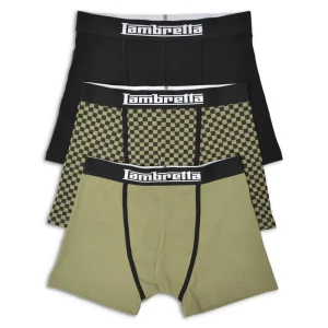 Lambretta Mens Khaki/Black 3 Pair Pack Boxer Shorts