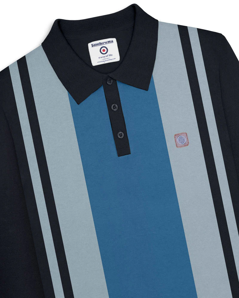 Lambretta Mens Navy Blue Striped Knitted Polo Shirt - immagine 4