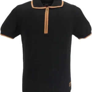 Trojan Records Mens Black Zipped Knitted Polo Shirt