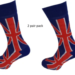 Mens 2 Pair Pack of Retro Union Jack Socks