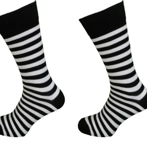 Mens 2 Pair Pack Black and White Striped Retro Socks