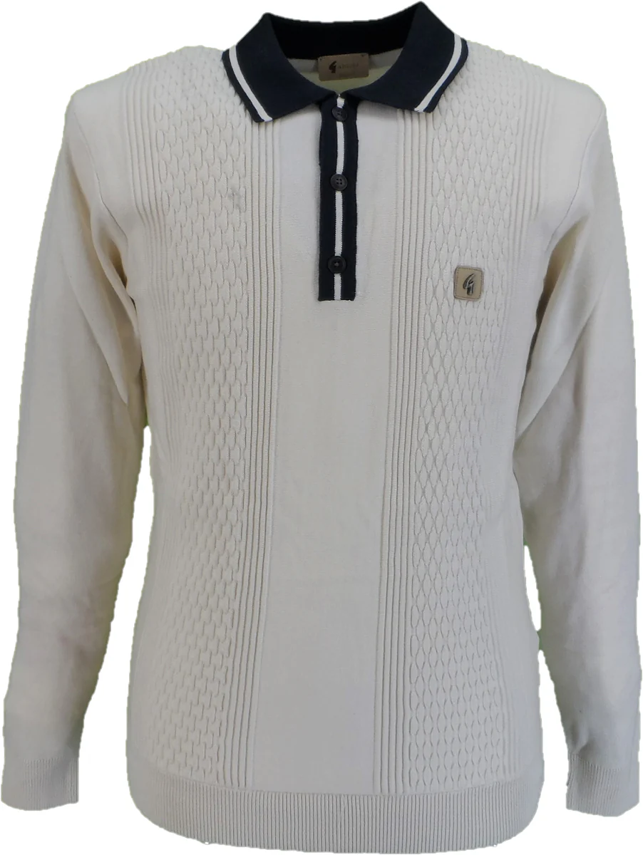Gabicci Mens Cream/Navy Bethal Textured Retro Knitted Polo - immagine 2