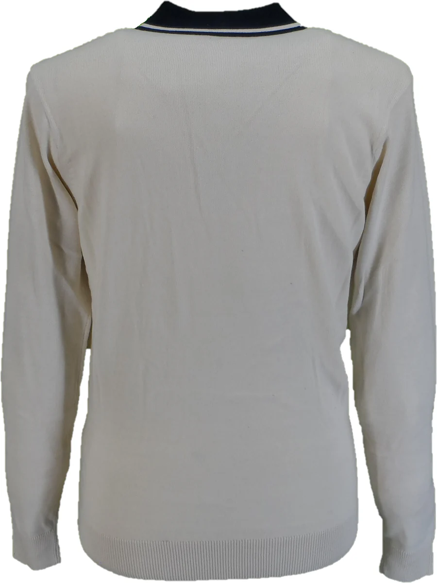 Gabicci Mens Cream/Navy Bethal Textured Retro Knitted Polo - immagine 3