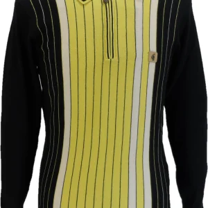 Gabicci Mens Black Scott Zipped Retro Knitted Polo