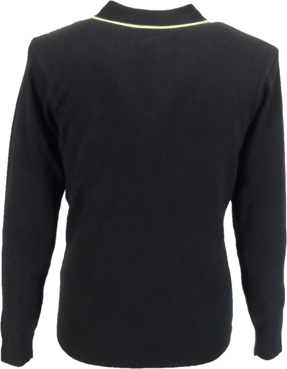 Gabicci Mens Black Scott Zipped Retro Knitted Polo - immagine 3