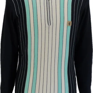 Gabicci Mens Navy Blue Scott Zipped Retro Knitted Polo