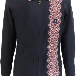 Gabicci Mens Navy Daley Zipped Retro Knitted Cardigan