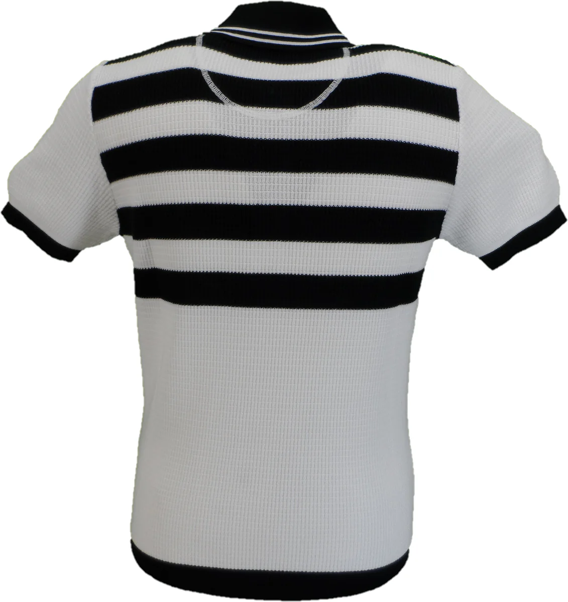 Ska & Soul Mens Ecru/Black Striped Waffle Knited Polo Shirt - immagine 3