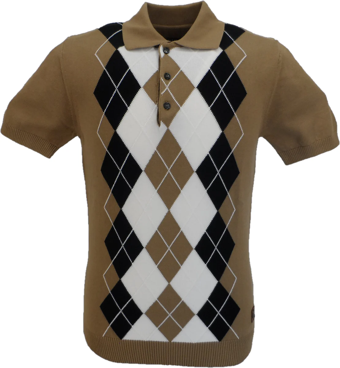 Trojan Records Camel Brown Argyle Fine Gauge Knitted Polo Shirt - immagine 2