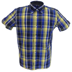 Trojan Mens Cobalt Blue Check 100% Cotton Short Sleeved Shirts and Pocket Square