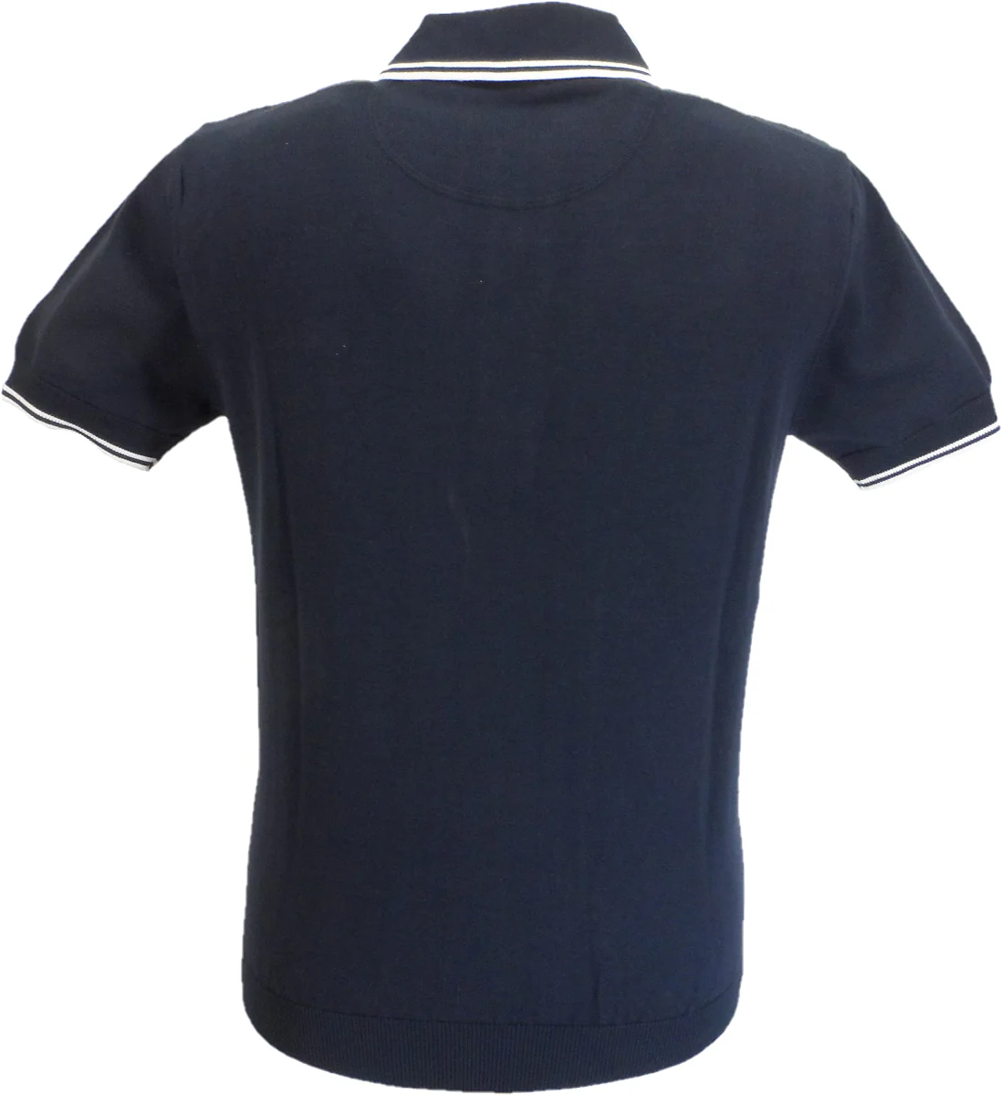 Trojan Records Mens Navy Blue Self Stripe Knitted Polo Shirt - immagine 3