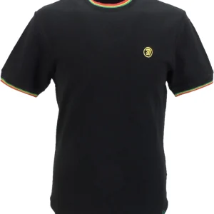 Trojan Mens Black Rasta Twin Tipped Pique T Shirt
