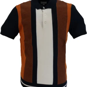 Ben Sherman Navy Blue Knitted Striped Mod Polo Shirt