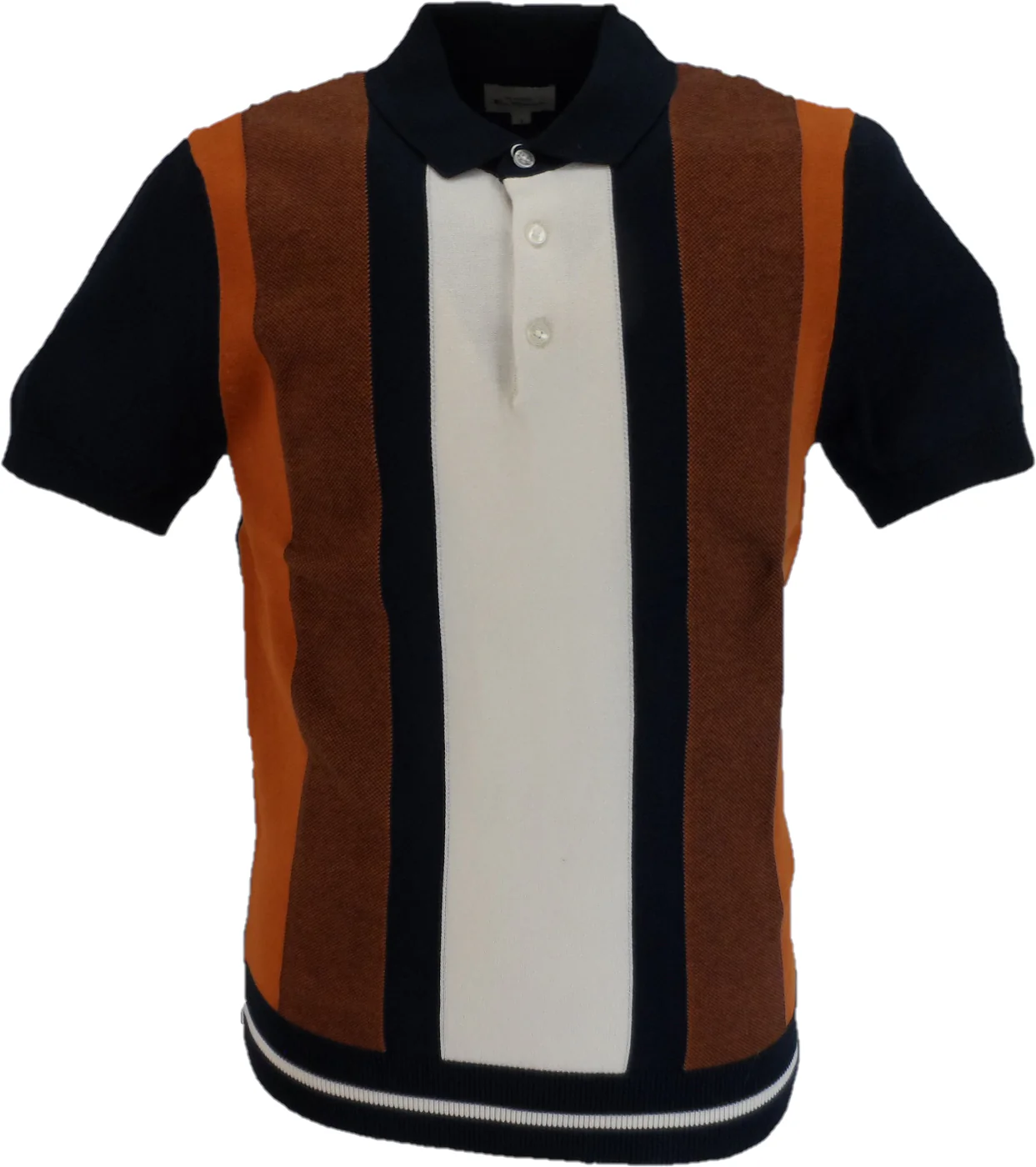 Ben Sherman Navy Blue Knitted Striped Mod Polo Shirt