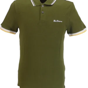 Ben Sherman Men's Signature Khaki Green 100% Cotton Polo Shirt