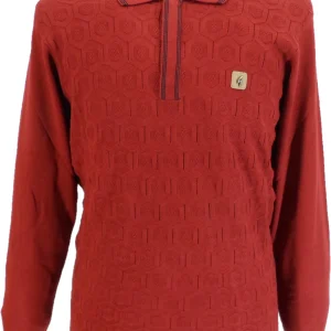 Gabicci Mens Rosso Red Geo Textured Retro Knitted Polo