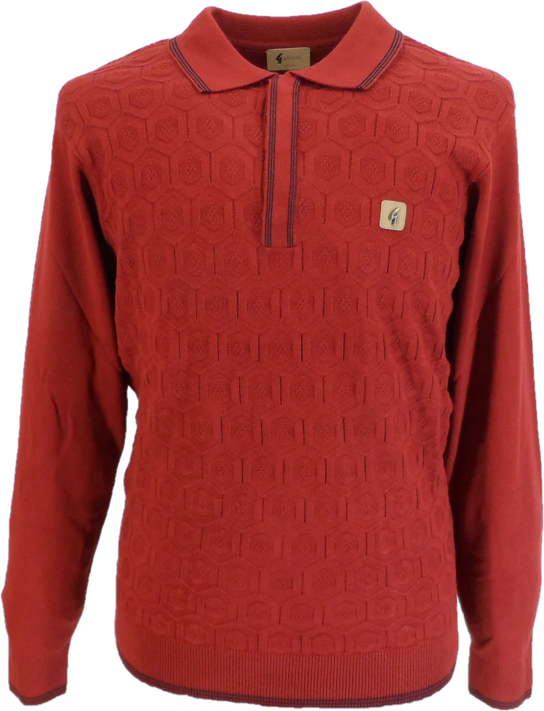Gabicci Mens Rosso Red Geo Textured Retro Knitted Polo - immagine 2