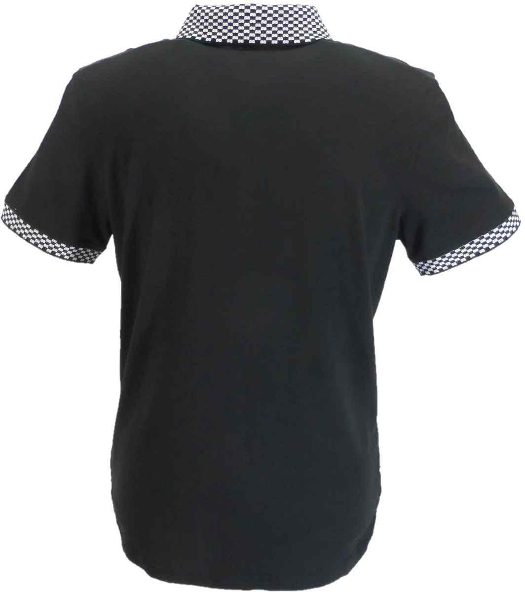 Lambretta Mens Black Checkerboard Collar Polo Shirts - immagine 3