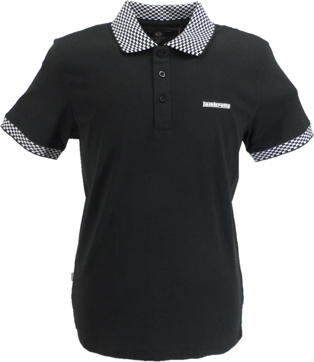 Lambretta Mens Black Checkerboard Collar Polo Shirts