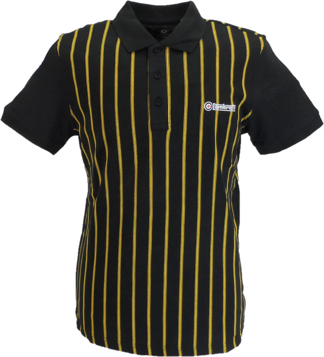 Lambretta Mens Black/Gold Pinstripe Polo Shirts - immagine 2