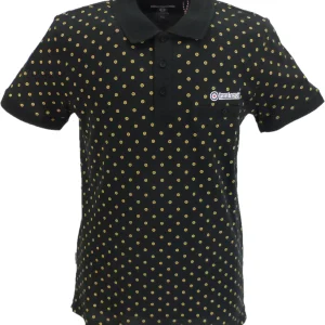 Lambretta Black/Gold Target Print Cotton Polo Shirts
