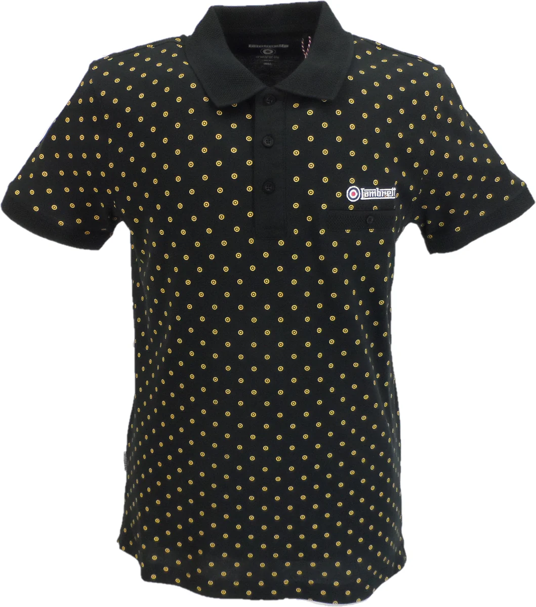 Lambretta Black/Gold Target Print Cotton Polo Shirts - immagine 2
