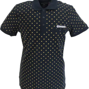 Lambretta Navy/Gold Target Print Cotton Polo Shirts