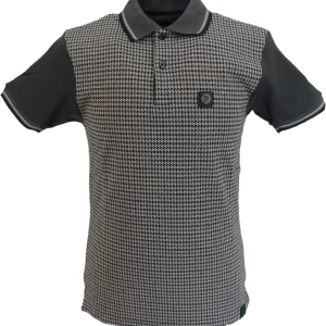 Trojan Mens Charcoal Grey Houndstooth Panel Polo Shirt