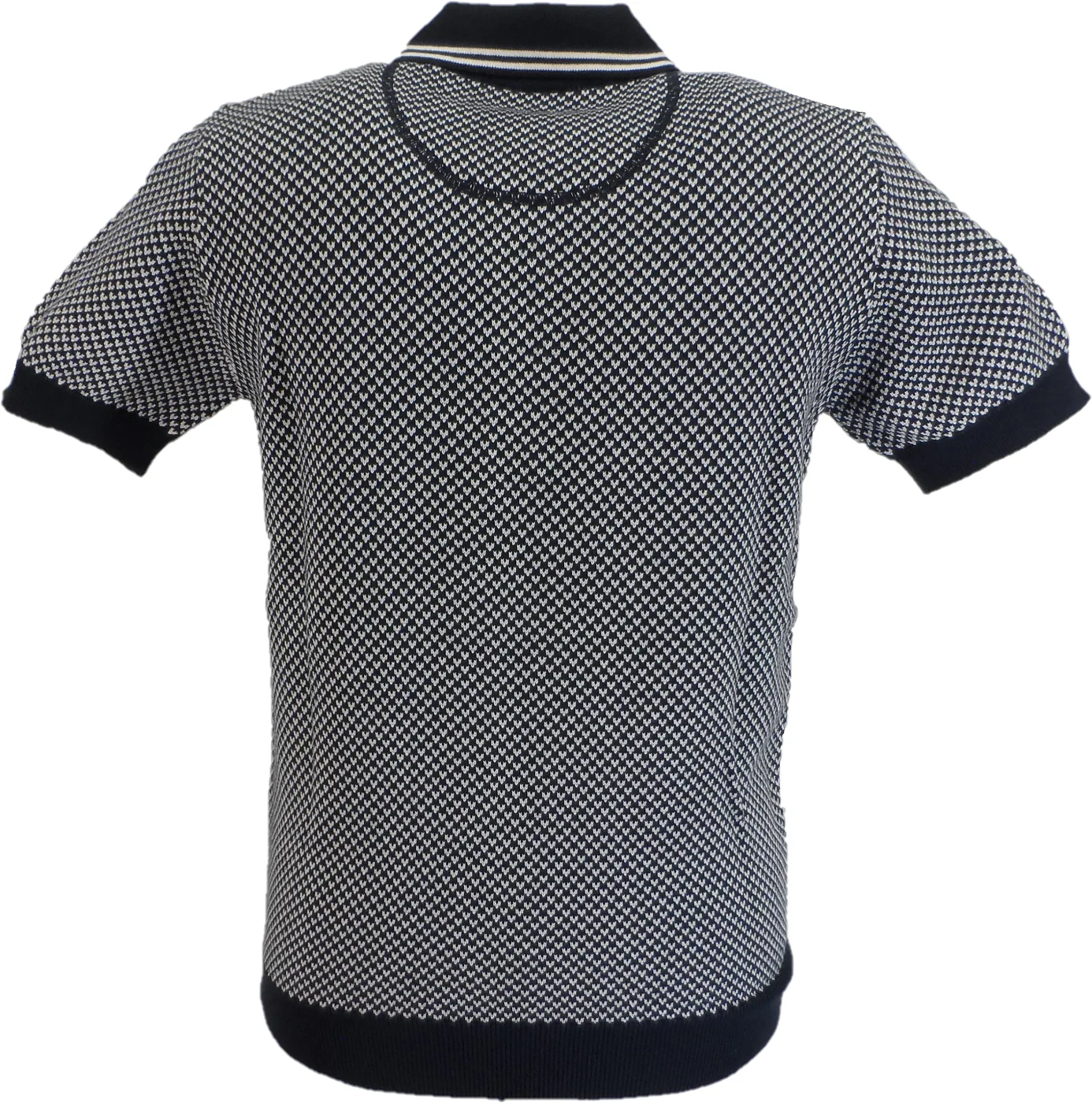 Trojan Mens Navy Blue Pattern Fine Gauge Knitted Polo Shirt - immagine 3