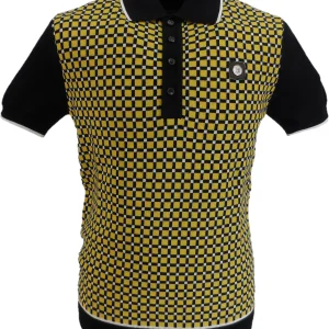 Trojan Mens Black Squares Cotton Fine Gauge Knitted Polo Shirt