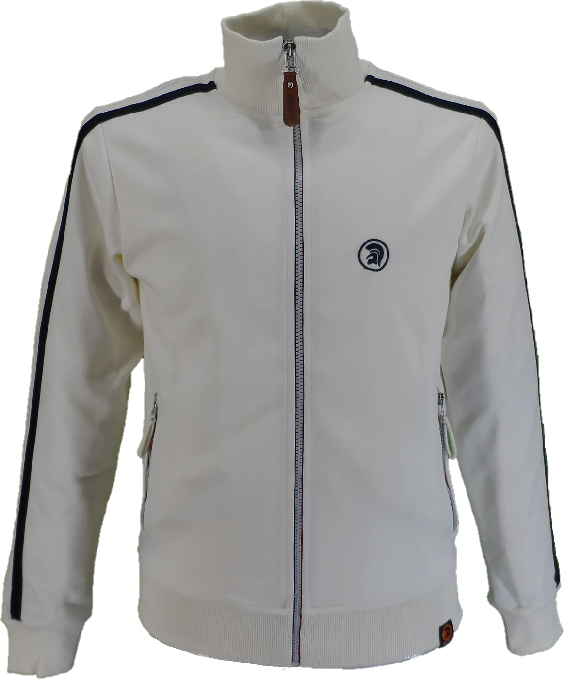 Trojan Mens Ecru Twin-Stripe Contrast Zip Retro Track Tops - immagine 2